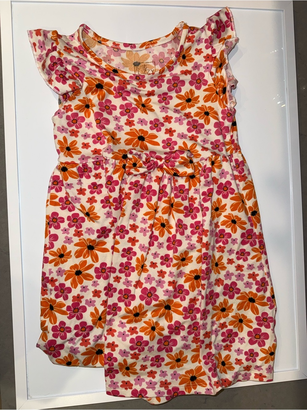 Girls' Floral Tie-Waist Dress - Pink & Orange